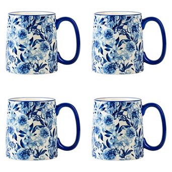 10 Strawberry Street Bella Blue Peonies Mug 4 pc Set