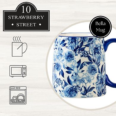 10 Strawberry Street Bella Blue Peonies Mug 4-Piece Set