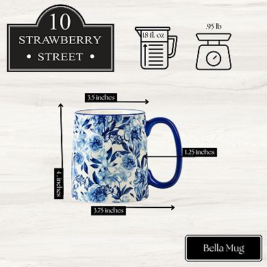 10 Strawberry Street Bella Blue Peonies Mug 4-Piece Set