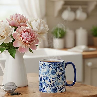 10 Strawberry Street Bella Blue Peonies Mug 4-Piece Set