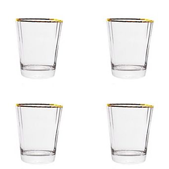 10 Strawberry Street 4 pc Grace Gold Rim Glassware Double Old Fashioned Glasses Set