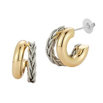 WINX Two-Tone Braided & Polished Double Hoop Earrings