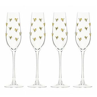 10 Strawberry Street 4 pc Gold Bow Flute Glassware Set