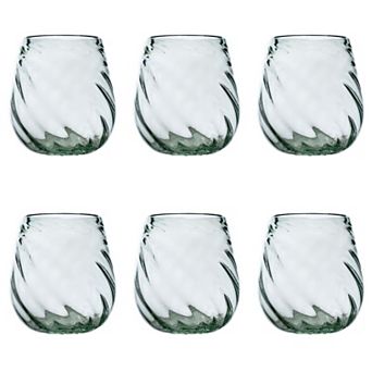 10 Strawberry Street 6 pc Optic Swirl Mexican Glassware Stemless Wine Glasses Set