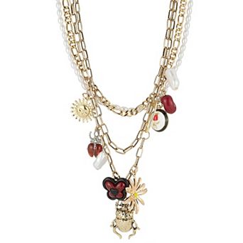 WINX Layered Heart Cubic Zirconia & Simulated Pearl Charm Necklace