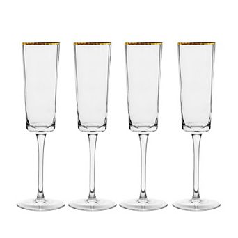 10 Strawberry Street 4 pc Grace Gold Rim Glassware Flute Set