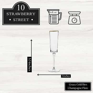 10 Strawberry Street 4-Piece Grace Gold Rim Glassware Flute Set