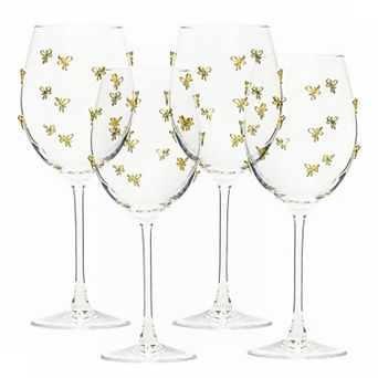10 Strawberry Street 4 pc Gold Bow Glassware Red Wine Glass Set