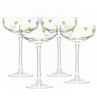 10 Strawberry Street 4 pc Gold Bow Coupe Glassware Set