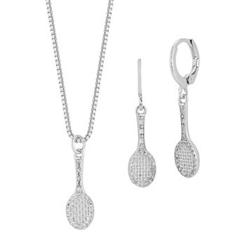 WINX Cubic Zirconia Tennis Racket Pendant Necklace & Leverback Earring Set