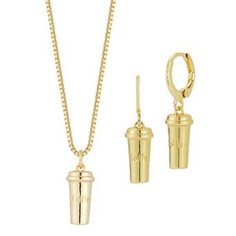 WINX Coffee Cup Pendant Necklace & Leverback Earring Set