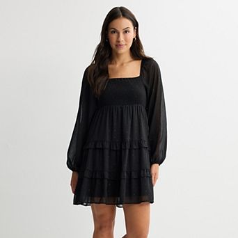 Juniors' Rewind Long Sleeve Lurex Clip Dot Dress