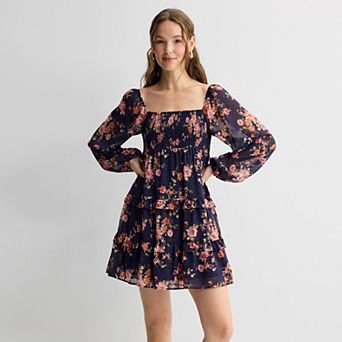 Juniors' Rewind Long Sleeve Lurex Clip Dot Dress