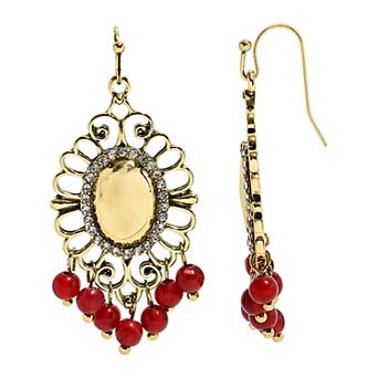 Emberly Gold Tone Filigree Red Bead Chandelier Nickel Free Earrings