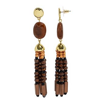 Emberly Gold Tone Bead Tassel Earrings