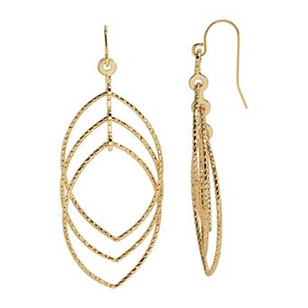 Emberly Gold Tone Fish Hook Texture Wire Oval Drop Earrings