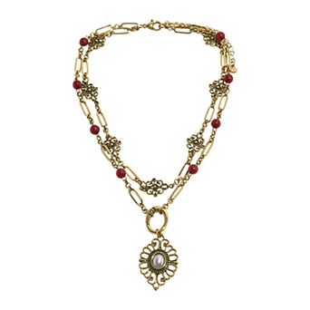 Emberly Gold Tone Simulated Pearl Filigree Layered Necklace