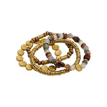 Emberly Gold Tone Beaded 4-Pack Bracelet Set