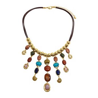 Emberly Gold Tone Simulated Gemstone Waterfall Necklace