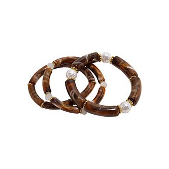 Emberly Gold Tone Tortoise and Pearl 3-Pack Stretch Bracelet