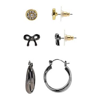 Emberly 3-Pair Bow & Hoop Nickel Free Earring Set