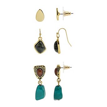 Emberly Gold Tone 3-Pack Gemstone Earrings