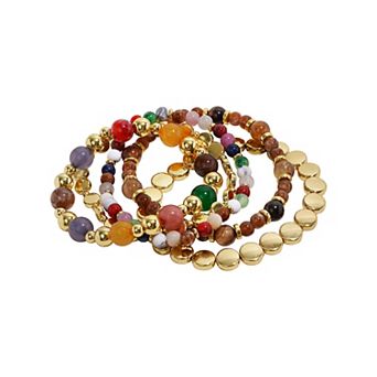 Emberly Gold Tone Multi-Gemstone Stretch Bracelet 5-Pack