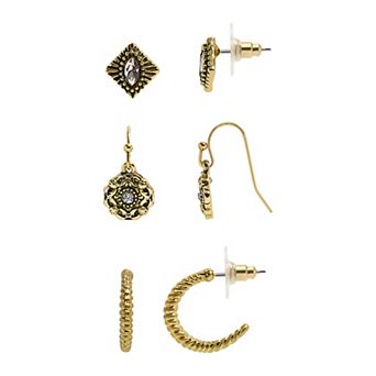 Emberly 3-Pair Gold Tone Textured Nickel Free Earring Set