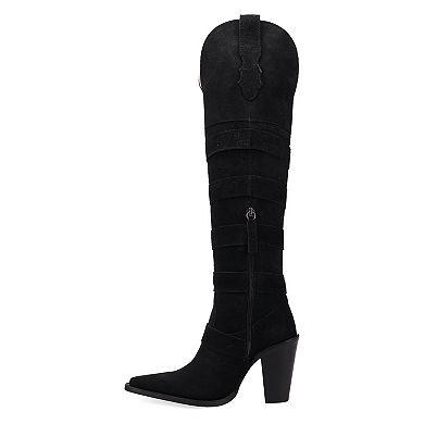 Dingo Bucked Off Women's Leather Knee-High Boots With Buckle Detail