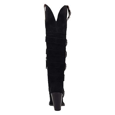 Dingo Bucked Off Women's Leather Knee-High Boots With Buckle Detail