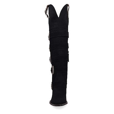 Dingo Bucked Off Women's Leather Knee-High Boots With Buckle Detail