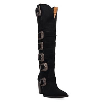 Dingo Bucked Off Women's Leather Knee-High Boots With Buckle Detail