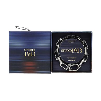 Mens STUDIO 1913 Stainless Steel Bow Shackle Link Chain Bracelet