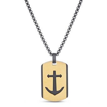 Men's STUDIO 1913 Two Tone Ion-Plated Stainless Steel Cut-Out Anchor Insert Dog Tag Necklace