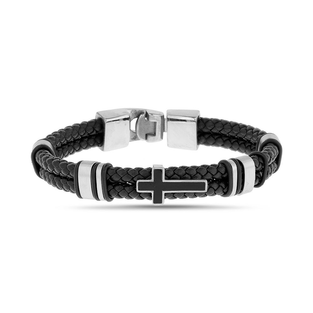 Men's STUDIO 1913 Ion-Plated Stainless Steel Cross Charm Leather