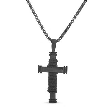 Men's STUDIO 1913 Ion-Plated Stainless Steel Wrapped Cord Design Cross Pendant Necklace