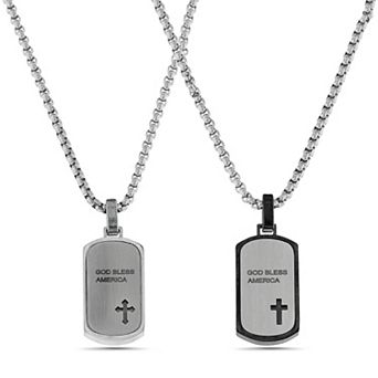 Men's STUDIO 1913 2 pc Ion-Plated Stainless Steel "God Bless America" Father & Son Dog Tag Necklace Set