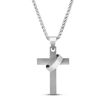 Men's STUDIO 1913 Stainless Steel Cross & Ring Pendant Necklace