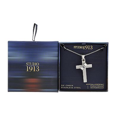 Men's STUDIO 1913 Stainless Steel Cross & Ring Pendant Necklace