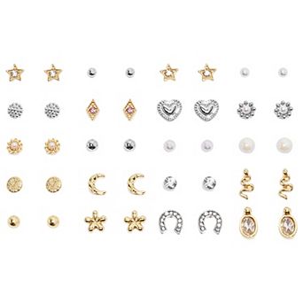 Emberly 20-Pair Two Tone Mixed Styles Stud Earring Set