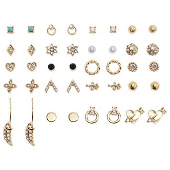 Emberly 20-Pair Gold Tone Sparkle & Dazzle Stud Earring Set