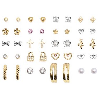 Emberly 20-Pair Two Tone Hearts & Flowers Earring Set