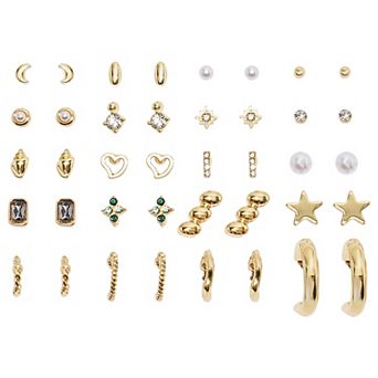 Emberly 20-Pair Gold Tone Hoops & Studs Earring Set