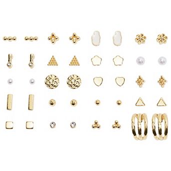 Emberly 20-Pair Gold Tone Geometric Studs Earring Set