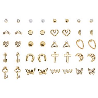 Emberly 20-Pair Gold Tone Butterfly & Moon Stud Earring Set