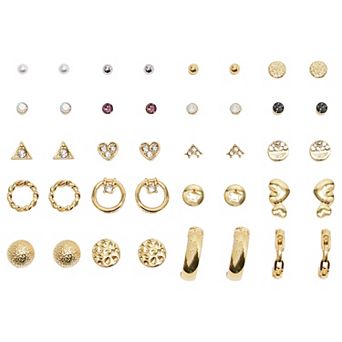Emberly 20-Pair Gold Tone Rhinestone & Hoops Earring Set