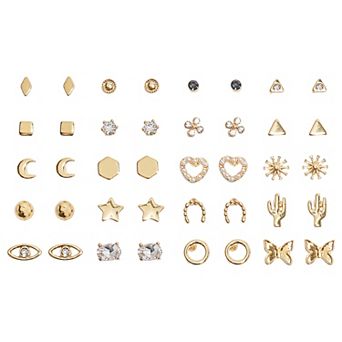 Emberly 20-Pair Gold Tone Geometric & Floral Stud Earring Set