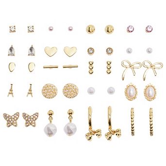 Emberly 20-Pair Gold Tone Bows & Hearts Earring Set