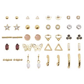 Emberly 20-Pair Gold Tone Round Studs & Hoops Earring Set