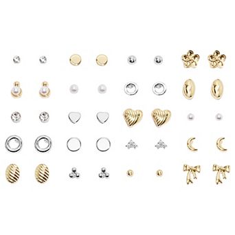 Emberly 20-Pair Two Tone Versatile Mixed Stud Earring Set
